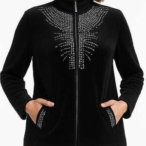 Mirror Image Black Velvet Zip Up Jacket Silver Studded Embellished Size Medium